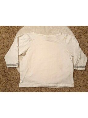 Capacity Knits Womens White 3/4 Sleeve Shirt Blouse Top Floral Detail Size Large
